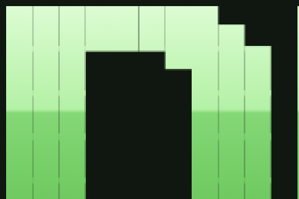 Close-up of the top of the D in the header with the gradient clip: thin dark vertical lines run down between every column of blocks, with fainter horizontal lines between rows.