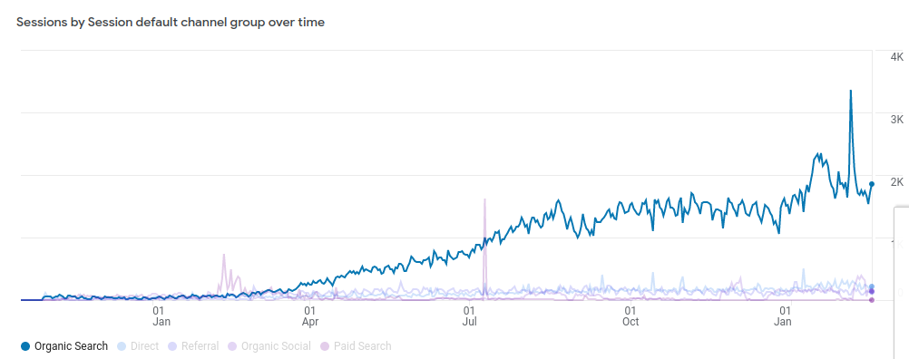 Organic traffic graph for the DTC eCommerce case study